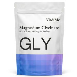 Vit&Me Pure Magnesium Glycinate 1500mg  – 120 Vegan Capsules – Pure Magnesium Bisglycinate Supplement, Highly Absorbable 300mg Elemental Magnesium