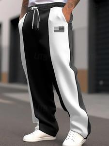 Men's Colorblock Print Pants, Casual Comfy Breathable Sports Pants for Outdoor Daily Wear, Menswear, Athleisure Pants