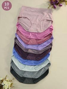 【Plus Size】 Solid Color Panty, Breathable Comfortable Knicker for Daily Wear, Women's Underwear for All Seasons