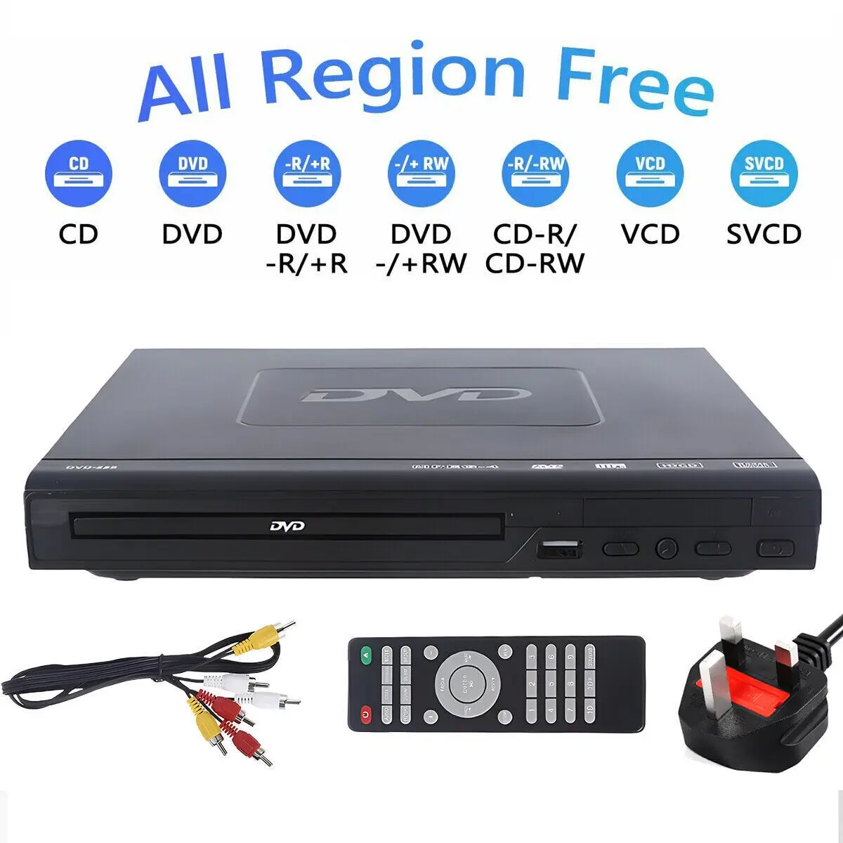 Region Free DVD Player with Remote Control, USB, Multi Region & HDMI/AV Cable - Audio, Cd