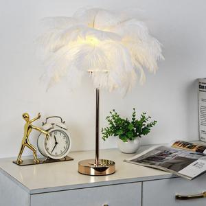 Feather Design Table Lamp, Bedside Lamp with 3-color Dimming, Decorative Night Light for Home Bedroom Living Room
