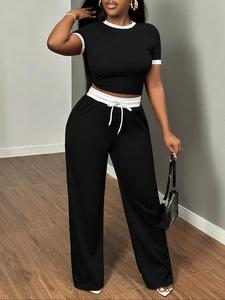Women's Short Sleeve  Top & Pants Two-piece Set, Casual Fashion Cozy Round Neck Top & Trousers for Daily Outdoor Wear, Ladies Clothes for All Seasons