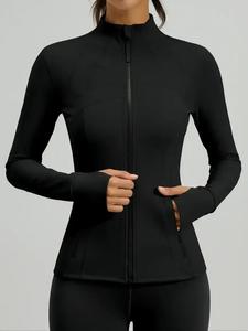 Women's Outdoor Elastic Running Jacket with Zipper Pockets, Sporty Style, Comfortable Fit, Ideal for Hiking & Jogging
