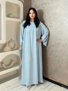 Women's Plain Plicated Bishop Sleeve Dress, Casual Long Sleeve Round Neck Maxi Dress for Daily Wear, Ladies Clothes for All Seasons, Dresses for Women