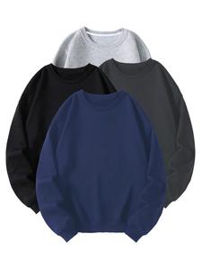 Men's Solid Drop Shoulder Sweatshirt, Casual Loose Long Sleeve Round Neck Pullover for Fall & Winter, Men's Clothes for Daily Wear