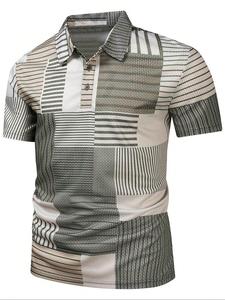 Men's Patchwork Print Polo Shirt, Regular Fit Casual Short Sleeve Collared Top for Summer, Fashion Men's Clothes for Daily Wear