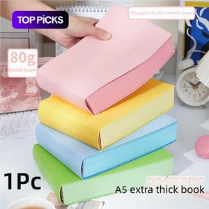 A5 Super Thick Dopamine Notebook, 720 Page Color Brick Book with Soft PU Leather Cover, 80gsm Colored Inner Pages and White Ribbon Bookmark, Approx 4.5cm Thick, for Journaling, Study Notes, Office Writing, Mood Tracking, Collage Ideas and Everyday Use