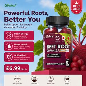 Careleaf Sugar Free Vegan Beet Root Gummies for Heart Health with L-Citrulline and Hawthorn Extract Peach Flavor 60 Count Supplement