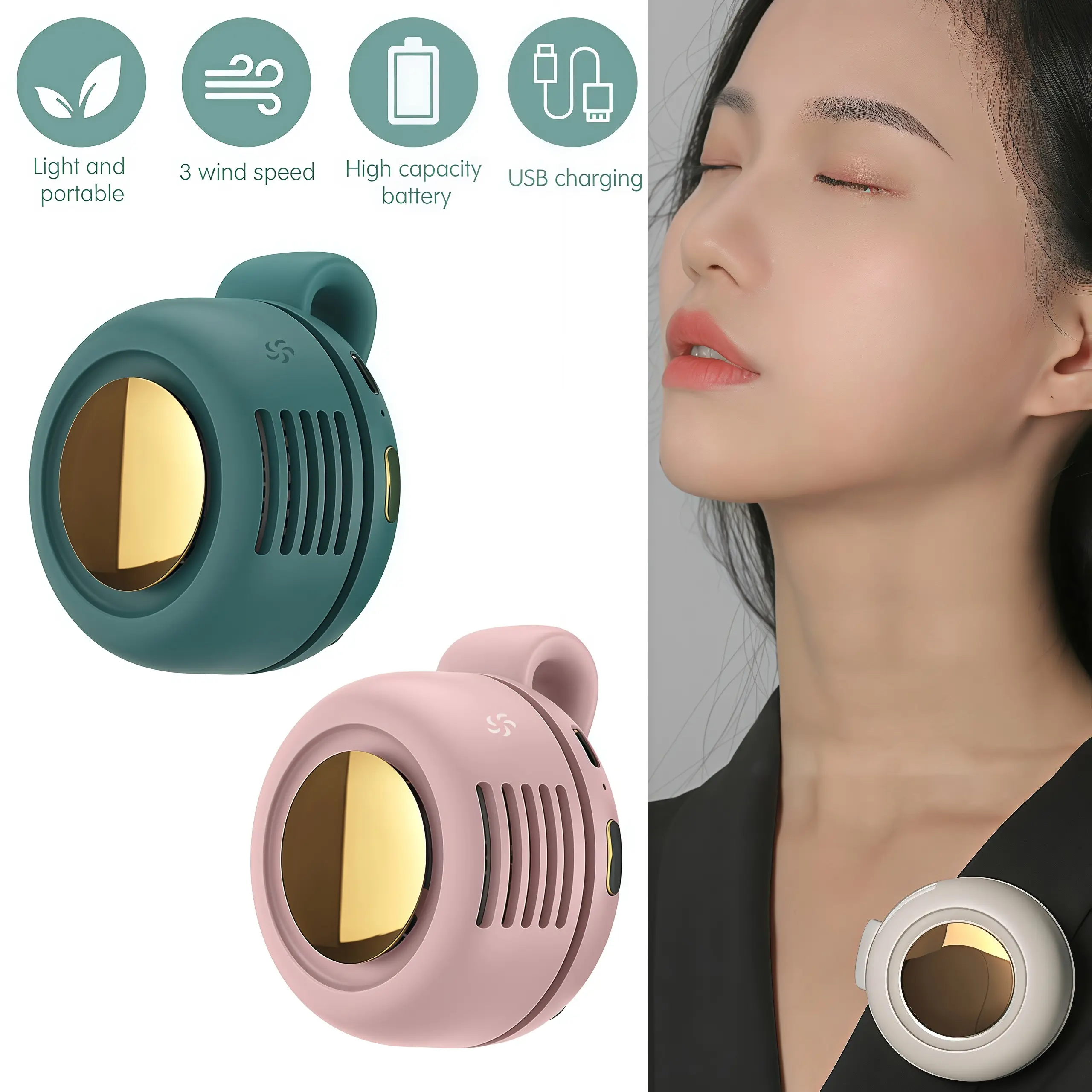 Portable Silent Mini Bladeless Electric Fan, Adjustable 3-speed Suspended Collar & Waist Fans, Rechargeable Rotating Body Fan, Suitable for Outdoor & Travel & Office, Travel Accessories, Mother's Day Gift