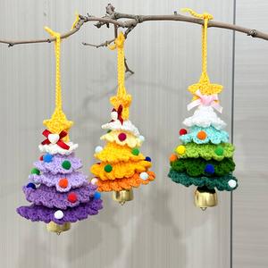 Cute Crochet Hanging Christmas Tree Ornament with bell for Car Rearview Mirrors Home Door Decoration