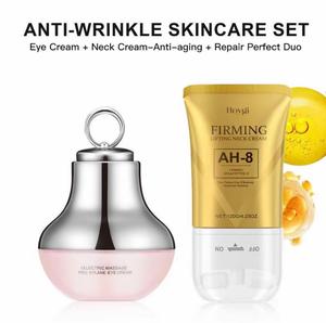 Hoygi Anti-Wrinkle Skincare Set - Electric Massage Pro Xylane Eye Cream & Firming AH-8 Neck Cream for Fine Lines & Hydration