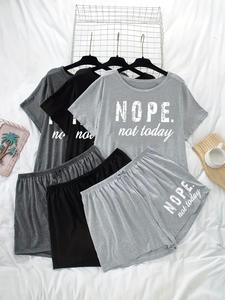 Women's Slogan Print Short Sleeve Tee & Shorts Pajama Set, Casual Cozy Comfy Round Neck T-shirt & Shorts PJ Set, Ladies Sleepwear for All Seasons