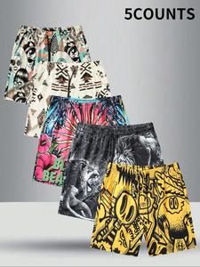 Men's All Over Print Shorts, Casual Comfy Breathable Shorts for Daily Wear, Men's Bottoms for Summer