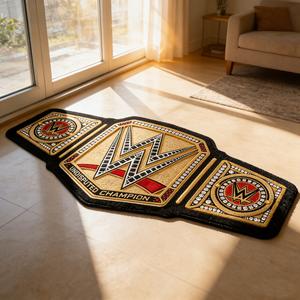 Wwe Champion Belt Shaped Velvety Carpet, Wrestling Fan Collection Living Room Bedroom Mat, Fan Collectible, High Elastic Non-Slip Decorative Rug