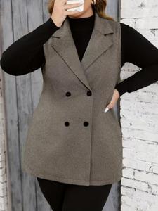 【Plus Size】 Solid Color Double Button Lapel Waistcoat, Casual Sleeveless Outerwear for Fall & Winter, Women's Clothes for Daily Wear
