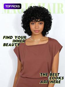 Ultimate Transformation! 😍 100% Real Human Hair Short Kinky Curly Wig with Bangs ✨ Get the Perfect Fluffy Look in Seconds! Glueless & Beginner Friendly Short Curly Bob No Glue No Mess Natural Black Shop the Viral Glow Up Hair for Women Now!