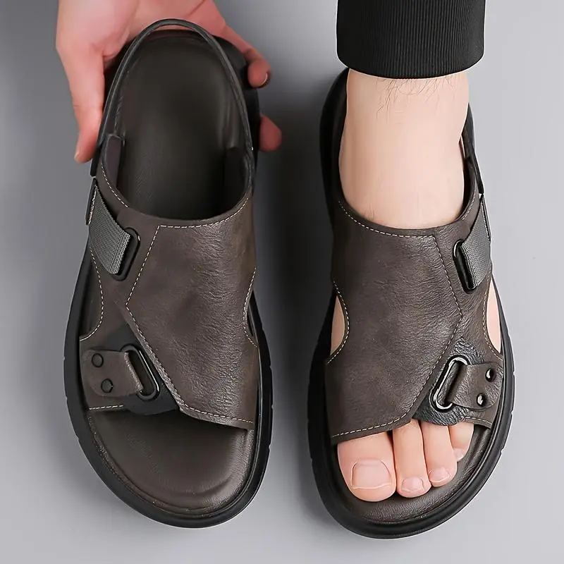 [Breathable Sandals, Men's Summer] Comfortable Men's Solid Color Open-Toe Breathable Sandals - Non-Slip Ultra-Fiber Casual Walking Shoes - Summer Footwear 2319