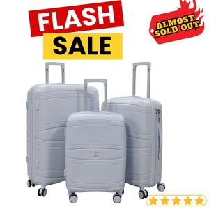 £69 Full Set of 3 SUITCASE LUGGAGE Polypropylene (PP) Light Grey Hard Shell Suitcase Set Viral Trending Travel Luggage, Small, Medium, Large, 20 inch, 24 inch, 28 inch. MODEL: SSK LONDON PRO