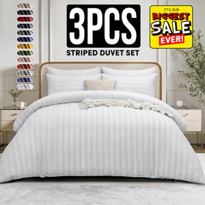 Luxury Striped Duvet Cover Set 3 Piece Bedding Set with Matching Pillowcases | Hotel-Quality Microfiber in 13 Colours and Single, Double, King, Super King Sizes | Smooth, Comfortable, Long-Lasting and Easy to Maintain | Upgrade Your Bedroom Look