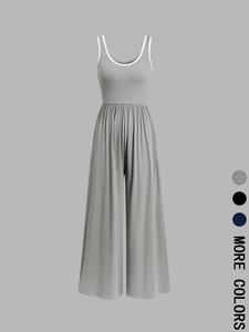 Women's Contrast Binding Jumpsuit, Casual Minimalist Sleeveless Spaghetti Strap Jumpsuit for Summer, Women's Jumpsuit for Daily Wear, Womenswear, Lady Casual Basic Jumpsuit, Casual Jumpsuits, Sleeveless Overalls