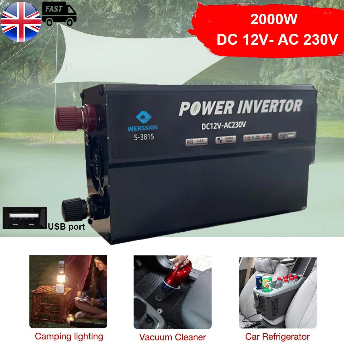 2000W Car Power Inverter Converter DC 12V to AC 230V