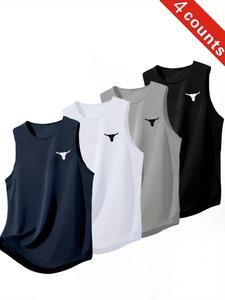 4-Pack Summer Fashion Gym Muscle Men's Sports Tank Tops, Breathable Sweat-Wicking Loose Fit Sleeveless Quick-Dry Basketball Shirts