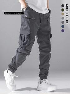 Men's Casual Loose Fit Solid Color Cargo Pants with Drawstring Waist and Pockets, Street Fashion Jogger Trousers for Daily and Outdoor Wear, Suitable for All Seasons, Casual Fit Adjustable