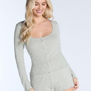 Boux Avenue Ditsy Floral Pointelle Pyjama Set Long Sleeve Top and Shorts Sleepwear