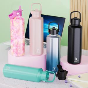 【Meoky】stainless Steel Vacuum Flask, 1 Count Double Lid Hexagonal Insulated Water Bottle with Silicone Handle, Travel Accessories, Summer Cool Bottle, Hydration Tumbler, Stainless Steel Thermos, Drinkware Stylish Flasks