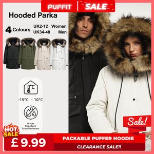 [Clearance] PUFFIT Unisex Faux Fur Lined Premium Hooded Parka Wonderland Mid-Length Large Pockets Coats Women's and Men's Winter Warmer Basic Long Sleeve Winter Menswear Womenswear