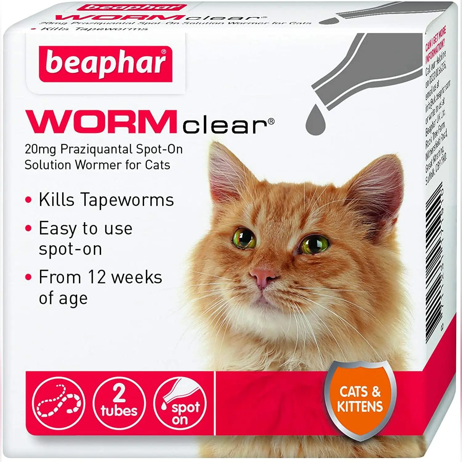 Beaphar WORMclear spot on wormer for cats 2 pipettes
