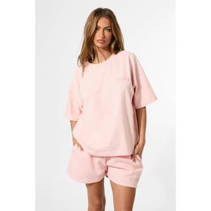 Kaiia Embossed Logo Oversized Tee Sugar Pink
