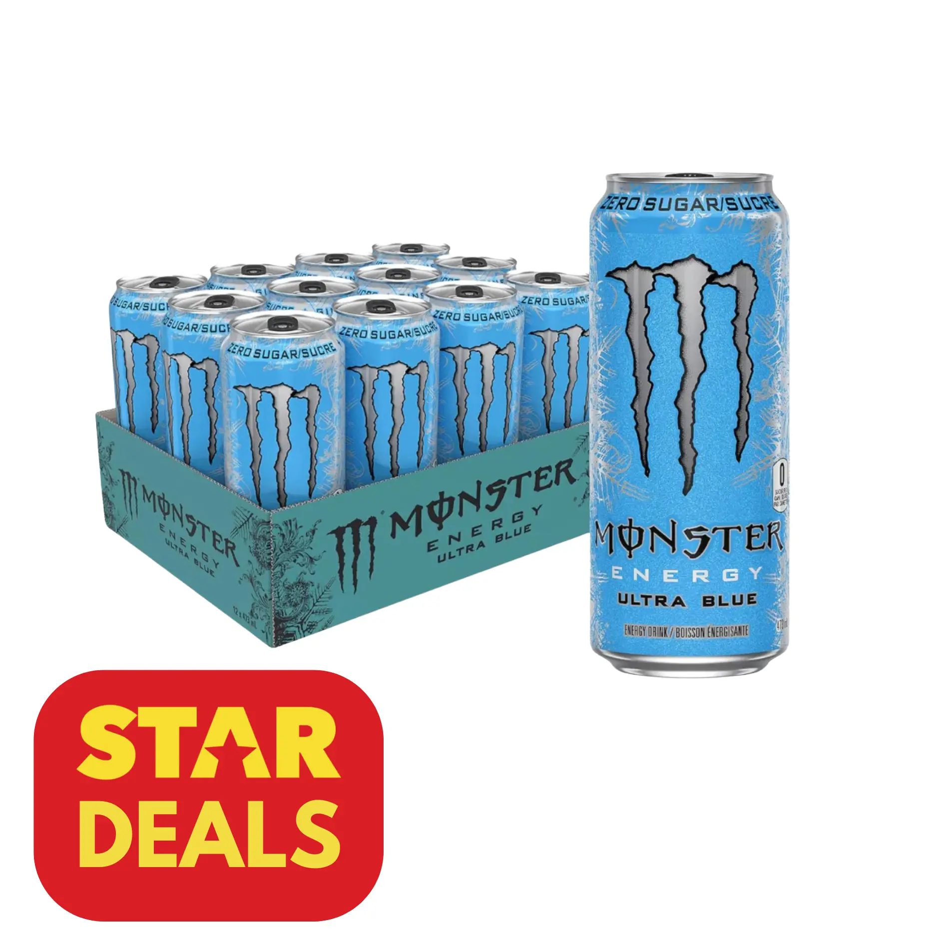 Monster Energy Ultra Blue | Citrus and Berry flavour | 12 x 500ml Cans | Best Before April 2026 | Zero Sugar Low Calorie Caffeinated Sport Beverage with Taurine