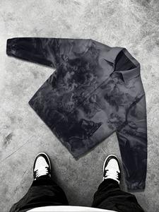 Men's Printed Long Sleeve Jacket with Artistic Patterns, Unique Retro Style Collar + Zipper Design, Trendy & Vintage Fashion Outerwear