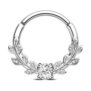 Oufer 16G Symmetrical Leaves Clear CZ Septum Ring