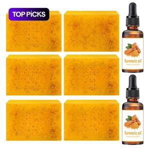 Lemon Turmeric & Kojic Acid Brightening Cleansing Turmeric Bar Soap & Turmeric Essential Oil with Soap Saver Bags, Turmeric Soaps, Moisturizing Skin Care Set for Women Men Face & Body Wash #TOP PICKS