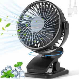 Portable Clip-on Fan, 360° Rotatable USB Rechargeable Fan, 3 Speed Quiet Mini Personal Desk Fan for Outdoor Camping Golf Cart Stroller Home Office, Multifunctional Fan