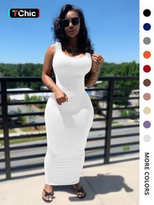 Women's Plain U Neck Bodycon Tank Dress, Elegance Solid Color Sleeveless Long Dress for Spring & Fall Party Club Beach, Ladies Summer Clothes, Womenswear, Breathable Dress