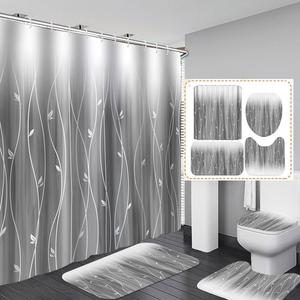 Leaf Pattern Shower Curtain Set, 1 Count Shower Curtain Or 4 Counts/set Waterproof Shower Curtain & Mat & U-shaped Mat & Toilet Lid Cover, Bathroom Decor Supplies, Home Goods