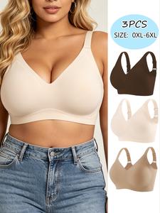 Plus Size 3pcs Comfortable Wireless Support Bra Set, Jelly Bra Fabric for a Seamless Fit, Medium Support with Stylish Design