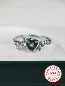 S925 Sterling Silver Heart Shaped Artificial Gemstone Decorated Ring, Fashion Accessories for Women & Girls, Trendy All-match & Exquisite Jewelry for Birthday Gift