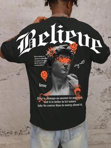 Men's Letter Print Round Neck Tee, Loose Street Fashion Soft Comfy Short Sleeve T-shirt for Daily Wear, Men's Summer Clothes, Top