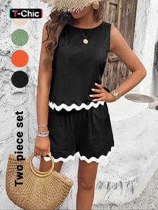 Women's Tank Top & Shorts Two-Piece Set, Casual Sleeveless Fitted Set for Summer, Ladies Clothes for Daily Wear Everyday Outfit Matching Womenswear