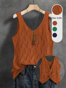 Women's V-Back Cutout Cross Camisole Tank Top, Summer Casual Sleeveless Backless Twist Knot Top, Lightweight Breathable Versatile Fashion Top