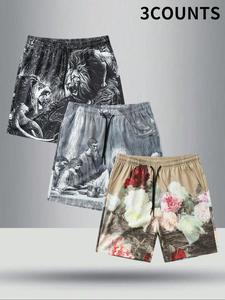 Men's Floral & Figure & Animal Print Drawstring Waist Shorts, Casual Comfy Beach Shorts for Summer, Men's Bottoms for Daily Wear