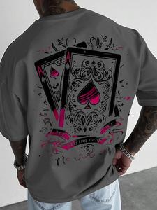 Men's Casual Short-Sleeve T-Shirt, Vintage Street Style Ace of Spades Playing Card Print, Loose and Versatile Top, Suitable for Hip-Hop Fashion and Daily Wear