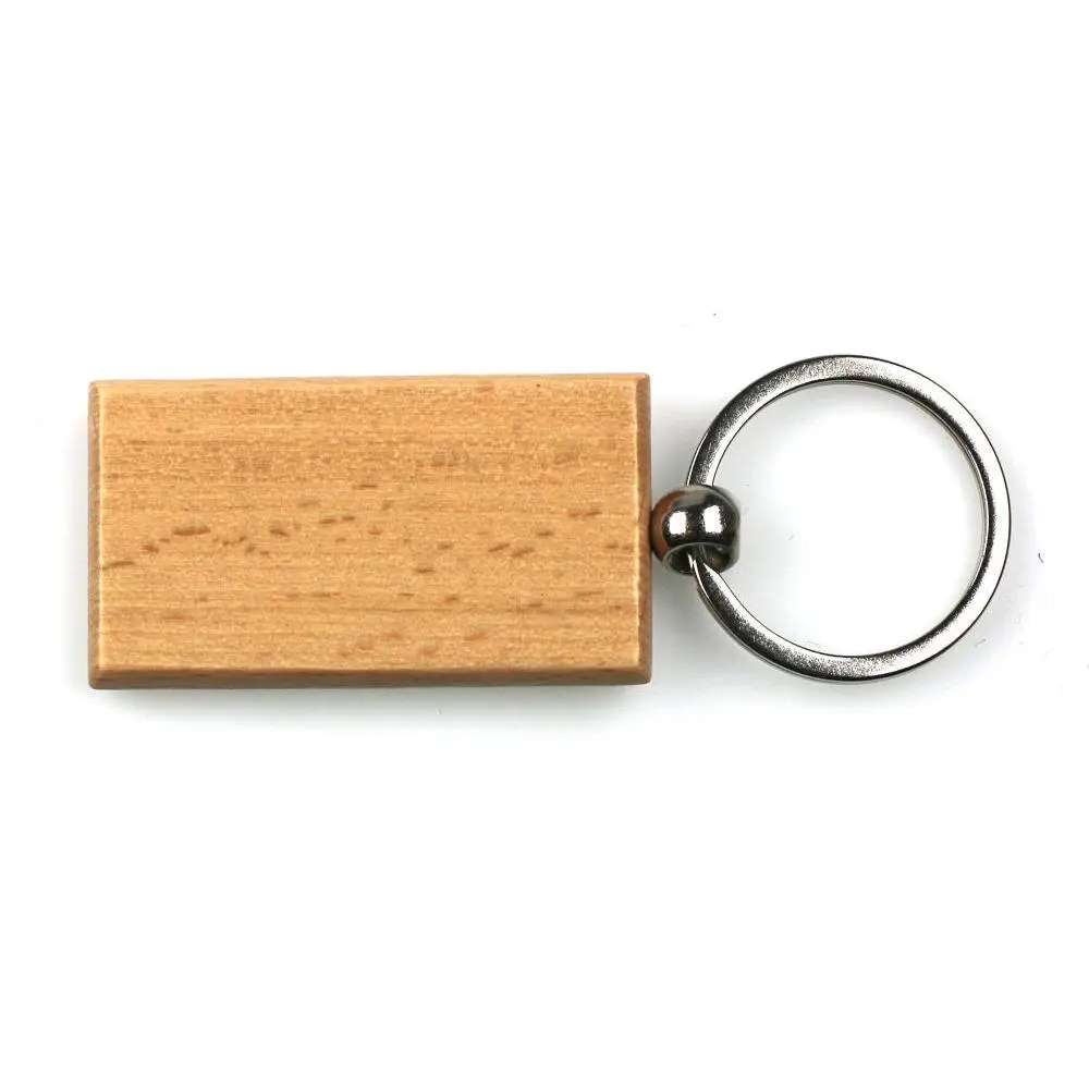 personalised rectangular beech wood key ring