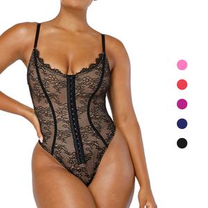 Shapellx Lace Glamour Thong Hourglass Bodysuit Tummy bridle Front Button Design Tops Comfort Shapewear for Women Sleeveless Skinny Slim Womenswear