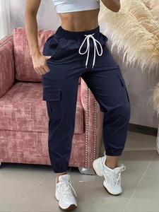 Women's Solid Color Pants, Casual Comfy Minimalist Trousers for Daily Wear, Ladies Bottoms for Summer, Clothing, Cuffed Cargos Pants, Casual Chic Bottoms