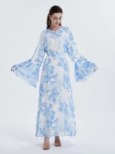 Women's All Over Print Layered Sleeve Dress, Modest Flounce Sleeve Round Neck Long Dress for Party Wedding Guest, Ladies Islamic Clothing for All Seasons, Womenswear, Elegant Dresses